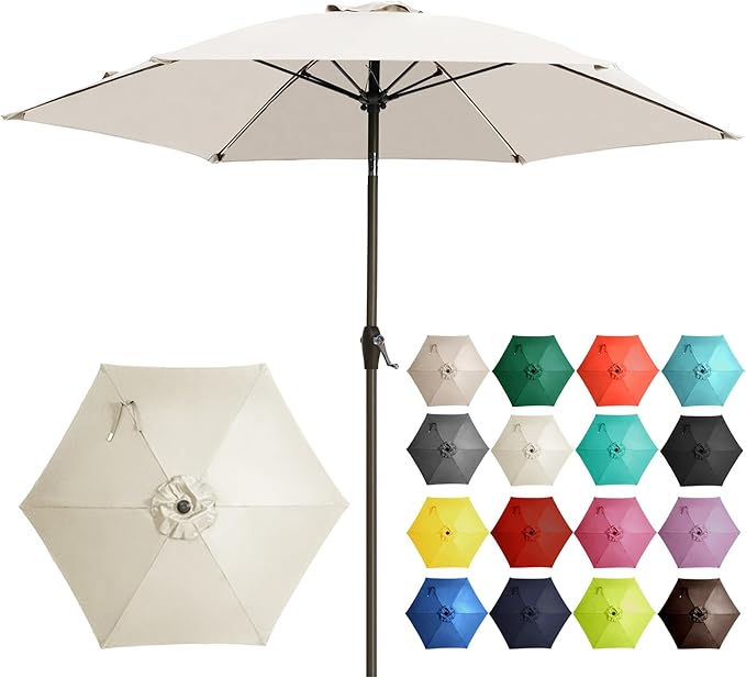 Ayge 7.5FT Large Outdoor Patio Umbrella Market Table Umbrella-UV Resistant, Easy Push Button Tilt and Crank, 6 Sturdy Fiberglass Ribs Heavy-Duty Pool Umbrella for Deck, Backyard,Garden, Yard,White