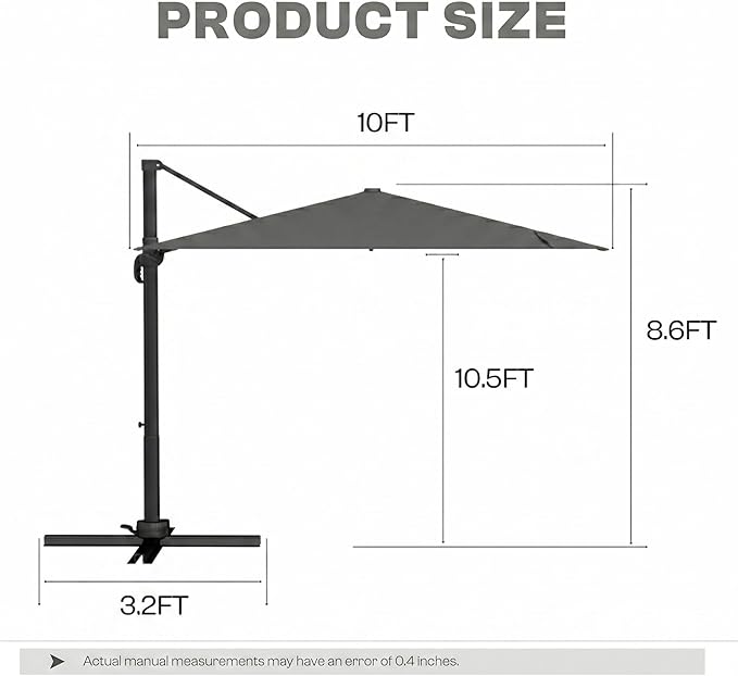 Cantilever Patio Umbrella, Large Square Outdoor Offset Umbrella with Aluminum Pole, 360-degree Rotation for Garden, Deck, Pool