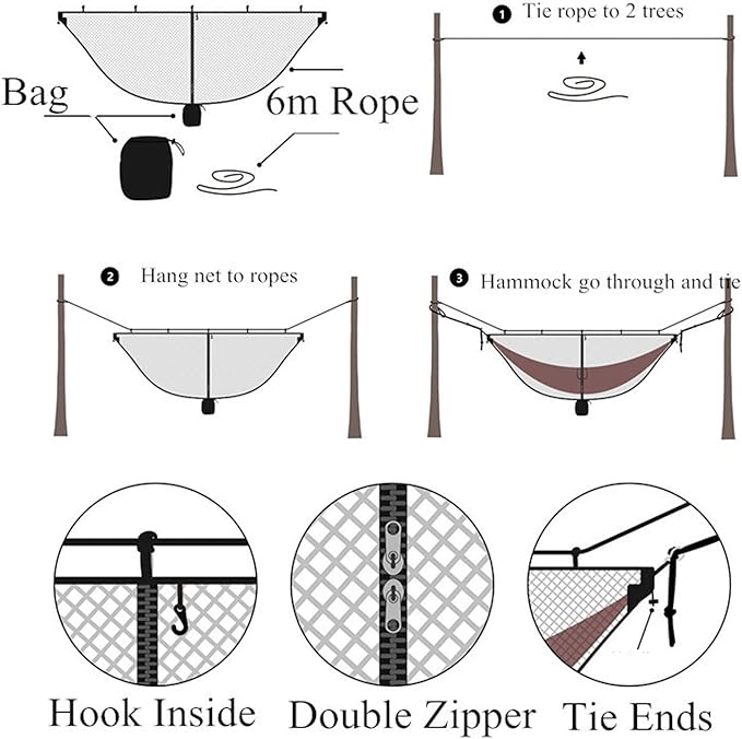 NOBRIM Camping Hammocks Mosquito Net Net Lightweight Portable 2 Person Hammock Fast and Easy Set Up for Outdoor Furniture