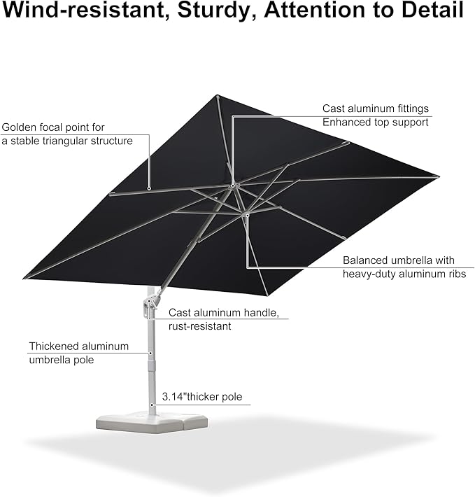PURPLE LEAF 9' × 11.5' Patio Umbrella White Cantilever Umbrella Aluminum Square Outdoor Offset Umbrella Hanging Windproof with 360° Rotation for Garden Deck Pool, Grey