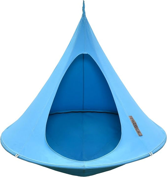 Single Cacoon Hanging Chair – Cozy Indoor/Outdoor Hammock with Polyester Canvas, 440 lb Capacity, Includes 18ft Rope & Carabiner (Turquoise)