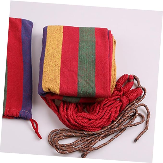 Yardwe Portable Canvas Camping Hammock Outdoor Striped Hanging Chair 190x85cm Rainbow Color for Patio Backyard Garden Swing Use