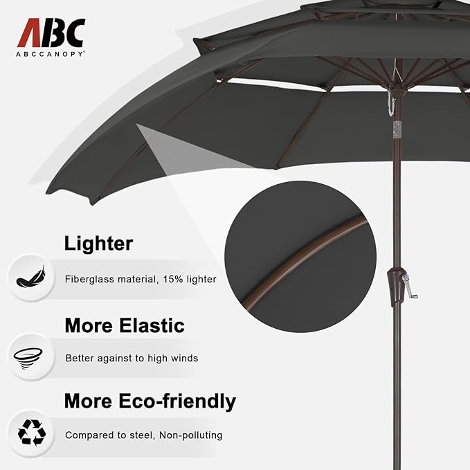 ABCCANOPY 9Ft 3 Tiers Market Umbrella, Outdoor Table Umbrella for Patio, Deck, Backyard (Dark Gray)