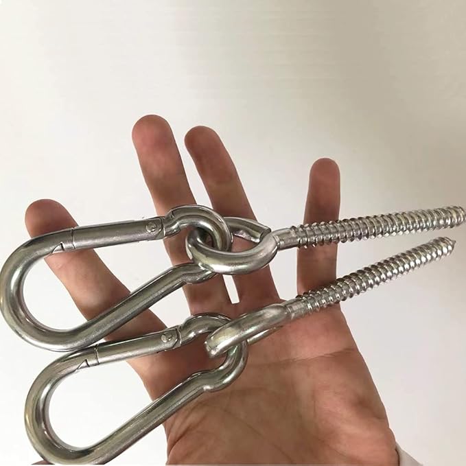 Hammock Hanging Kit, stainless steel hammock hardware by Load Capacity 1300lbs Hammock Eye Hook screws & Carabiners for Hanging Swing, Hammock, Tree, Indoor & Outdoor