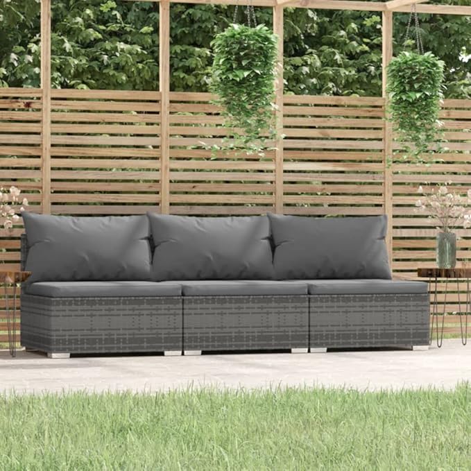 Patio Lounge Set with Cushions,Outdoor Patio Furniture,Conversation Furniture,Patio Furniture Sets,for Terrace,Garden,Backyard,3 Piece Gray Poly Rattan