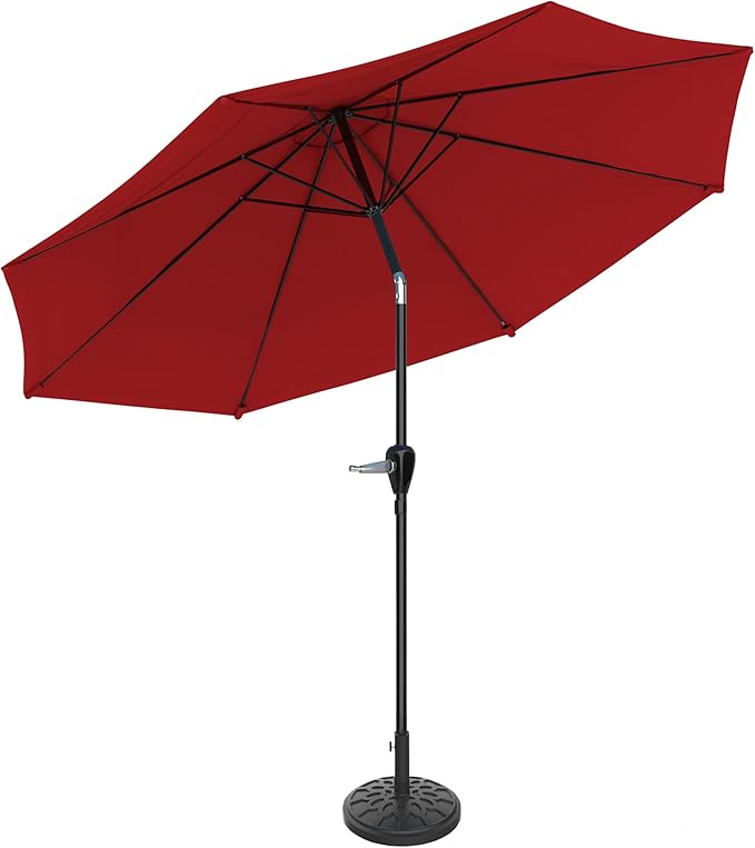 Pure Garden Patio Umbrella with Auto Tilt 10ft Easy Crank Sun Shade with 19lb Weighted Base for Deck, Outdoor Furniture, or Pool (Red)