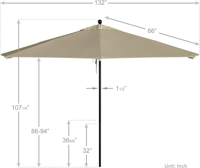 California Umbrella 11Ft Commercial Grade Sunbrella Fabric Market Umbrella, Pulley Lift, Aluminum/Fiberglass, 2mm pole wall, Bronze Frame, Canvas Fabric