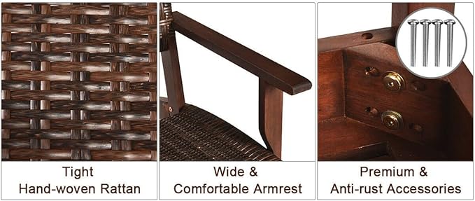 3PCS Outdoor Furniture Set Patio Conversations Set 2 Armchairs with Coffee Table Wide Armrest Tight Hand Woven Rattan Sloping Backrest Curved Chair Seat Perfect for Garden Balcony Poolside Use