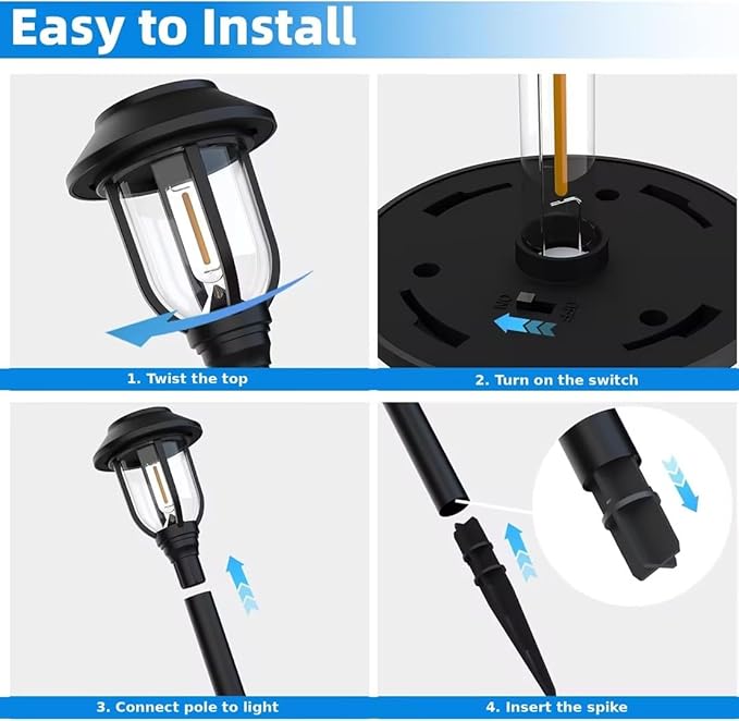 ILANCK Solar Pathway Lights Outdoor,12 Pack Solar Lights Outdoor Waterproof, Warm White Auto On/Off LED Solar Powered, Garden Landscape Lighting for Yard Walkway Driveway Path Decorative