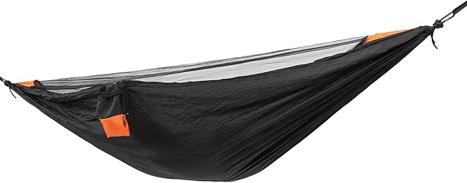 Camping Hammock with Mosquito Net,Single Hammock,Camping Hammock Lightweight, Nylon Camping Bed Net Swing 280x140cm (Black + Orange)