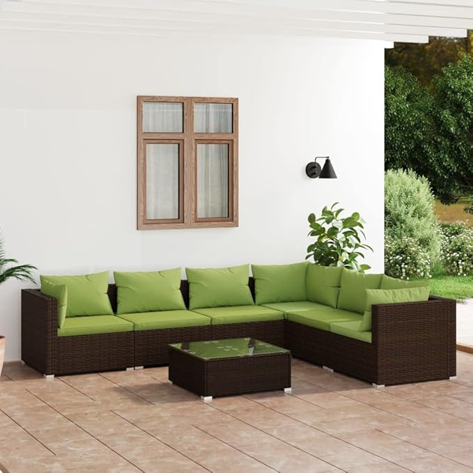 7 Piece Patio Lounge Set with Cushion, Furniture Conversation Sets Outdoor Patio Sectional Patio Lounge Set Piece Patio Set s Poly Rattan Brown