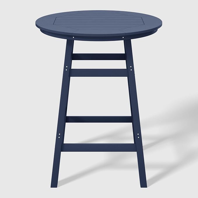 WestinTrends Malibu Outdoor 35" HDPE Round Patio Bar Height Table, Navy Blue