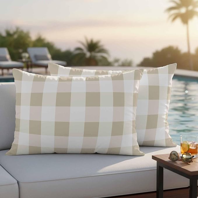 Buffalo Yellow Plaid Outdoor Waterproof Throw Pillow Covers Set of 2, 20"x12", Spring Simple Pattern Decorative Pillow Covers Outside Cushion Case for Patio Porch Garden