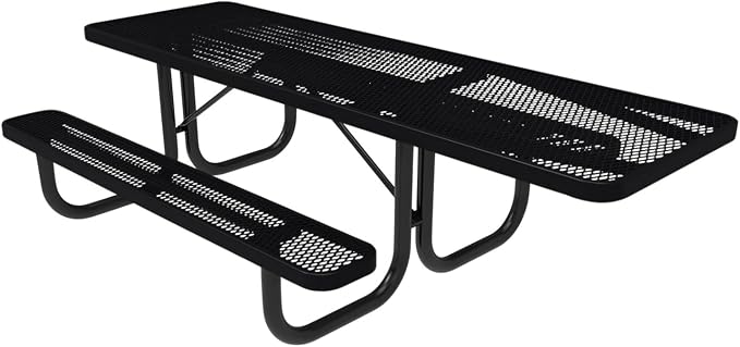 COATEDOUTDOORFURNITURE Heavy-Duty Portable ADA-Compliant Outdoor Picnic Table, Expanded Metal Patio Dining Furniture Made in America (8ft Rectangular, One-Side Handicap, Black)