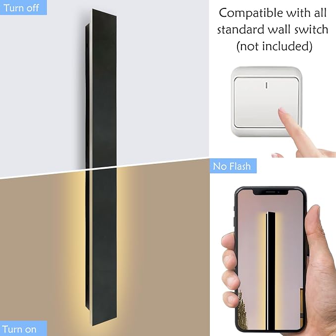 Long Outdoor Wall Lights, 47.24 Inches Exterior Lights, Waterproof Ip65 Linear LED Wall Sconce, 38W Elegant Rectangular Frosted Acrylic Warm White Lighting Fixture, Linear Lamps for Porch, Garage