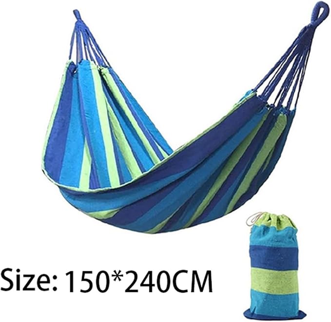 Double Hammock 2 Person Canvas Cotton with Tree Straps for Patio Garden Backyard Outdoor and Indoor (Red, Blue)(Blue240X150cm)