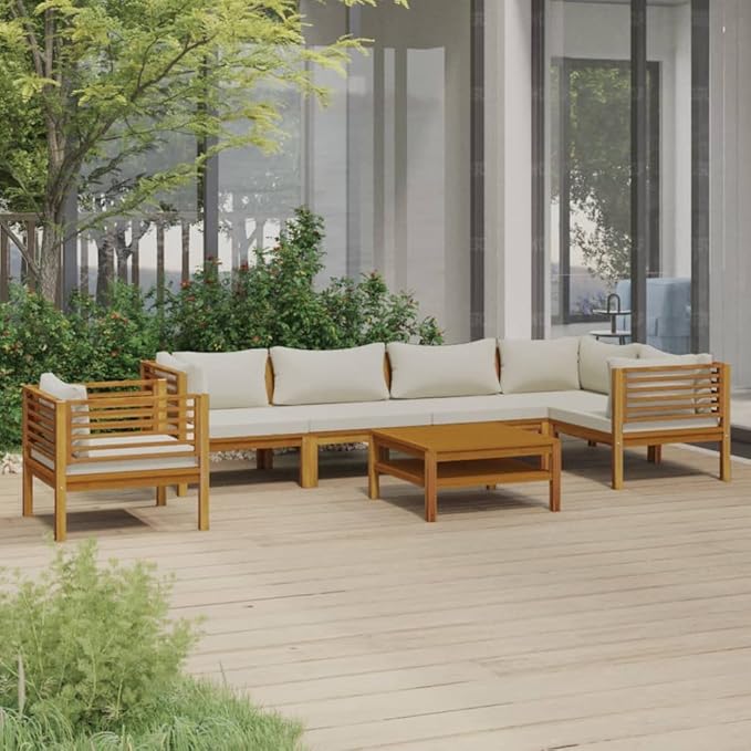 Patio Lounge Set with Cream Cushion,Patio Furniture Sets,Patio Conversation Sets,Outdoor Furniture Sets,for Garden,Backyard,Outdoor,7 Piece Solid Acacia Wood
