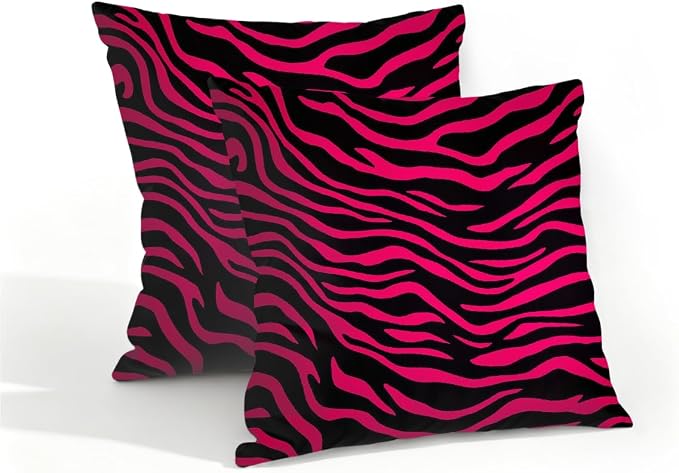 16x16 Inch Outdoor Pillow Covers Set of 2 Waterproof Throw Pillow Covers Decorative Couch Cushion Covers Hot Pink Black Zebra Print Square Pillowcases Protectors for Patio Garden Sofa