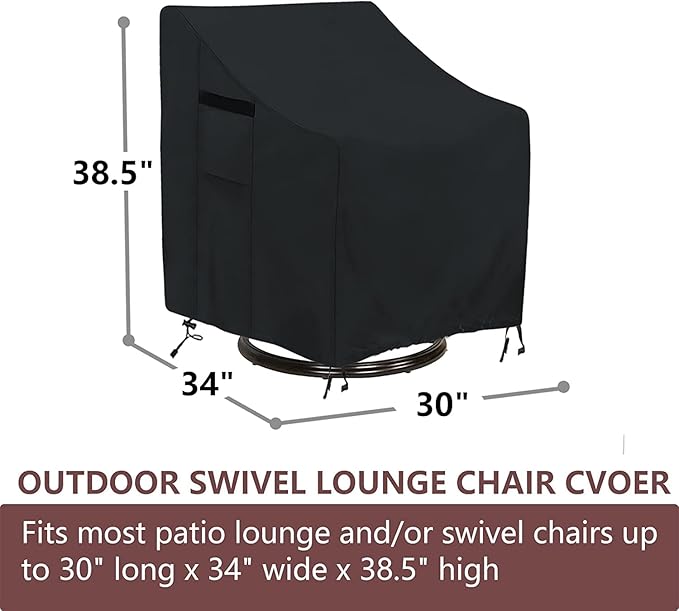 Adirondack Chair Covers, Outdoor Swivel Lounge Chair Cover 1 Pack, (30 L x 34 W x 38.5 H inches) Waterproof Heavy Duty Outdoor Chair Covers,Black