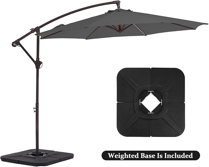 10FT Patio Umbrella, Outdoor Offset Cantilever Umbrella with Sturdy 8 Ribs and Reinforced Base, Easy Tilt Adjustment for Backyard Pool Garden,Grey
