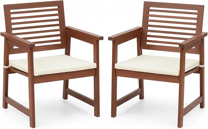 Furinno TIOMAN Patio Chair, Set of Two, Outdoor Lawn Chair, Armchair with Cushion, for Patio, Garden, Porch, Light Wood