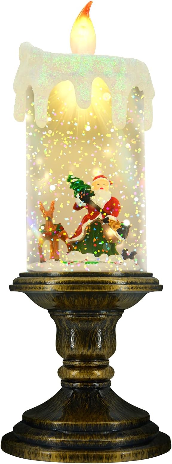 AOMIL Christmas Flameless Candles, Flickering Flameless Candles with Timer, Christmas LED Candles Battery Operated, Snow Globe Candle Light for Christmas Decorations