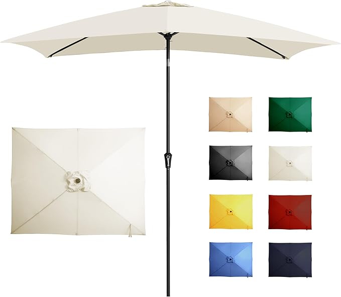 Ayge 6.5x10FT Rectangular Patio Umbrella Outdoor Table Umbrella w/Push Button Tilt & Crank Rectangle Market Umbrella UV Protection for Garden,Deck,Lawn,Yard & Pool,White