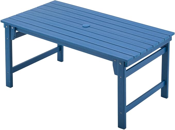 Furnimart Outdoor Dining Table for 4-6 Person, 67" HDPE All-Weather Dining Table with Umbrella Hole, Oversized Patio Dining Set, Outdoor Furniture for Backyard, Garden, Lawn & Poolside, Rectangle Blue