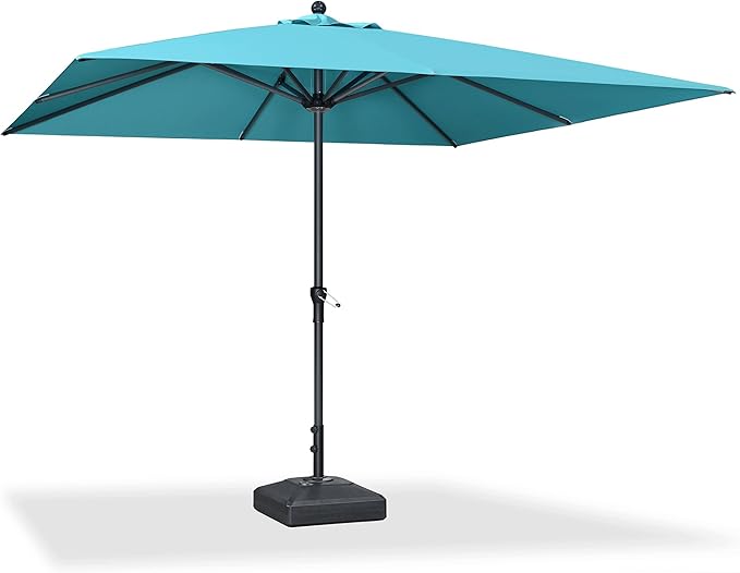 PURPLE LEAF 10' x 10' Square Patio Market Umbrella with Base Outdoor Table Umbrellas Aluminum Frame Sun Shade with 8 Sturdy Ribs for Garden Deck Lawn Pool Turquoise Blue