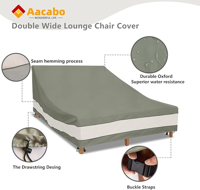 Double Chaise Lounge Cover Waterproof Heavy Duty 82Inch Double Wide Patio Chaise Lounge Chair Cover-Grey Green