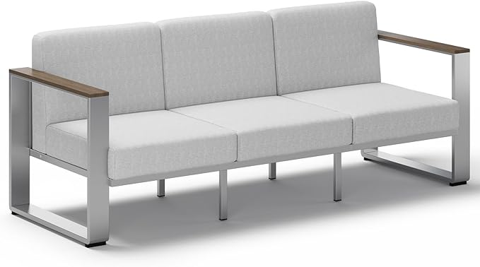 Outdoor Aluminum 3-Seat Sofa, Modern Patio Patio Furniture with Wide Seat and Thick Cushions, All-Weather Oversized Couch for Deck, Porch