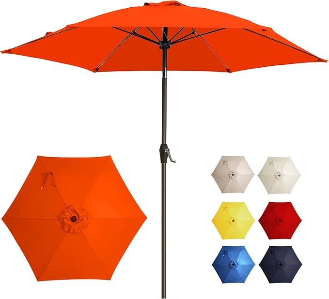 7.5FT Large Outdoor Patio Umbrella with Crank & Tilt - Durable Market Umbrella for Outdoor Patio with 6 Fiberglass Ribs for Poolside,Deck,Yard,Garden
