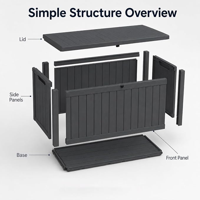 Outdoor Deck Patio Storage Box - 170 Gallon Large Outdoor Deck Box, Plastic Storage Bin with Lid, Outside Toy Box & Pool Storage Container for Cushions, Garden Tools, Towel, Black