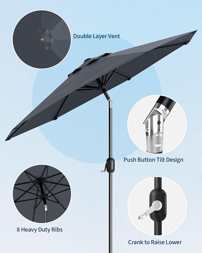TROPOW 9FT Outdoor Patio Umbrella with 99.9% UV Protection Double-Layer Canopy, Strong Iron Frame, Crank Tilt & Detachable Pole for Easy Use, Perfect for Garden, Deck, Pool, Backyard & Patio Table,