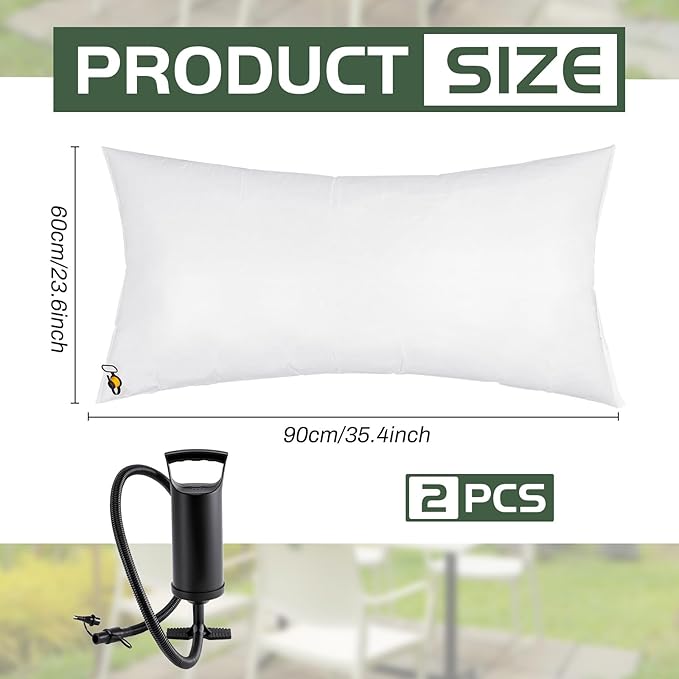 AceOrbit 2 Pcs Large Patio Furniture Cover Airbag Rectangle 23 x 35 Inch with Air Pump Table Air Pillow Inflatable Support Protection for Outdoor Prevent Rain Snow Leaves Dust