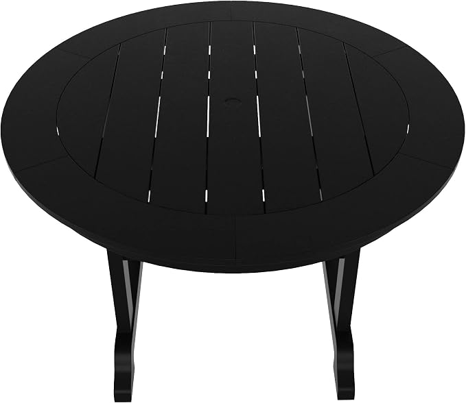 WestinTrends Malibu Patio Dining Table, All Weather Poly Lumber Adirondack 47" Trestle Round Outdoor Table with Umbrella Hole, Black