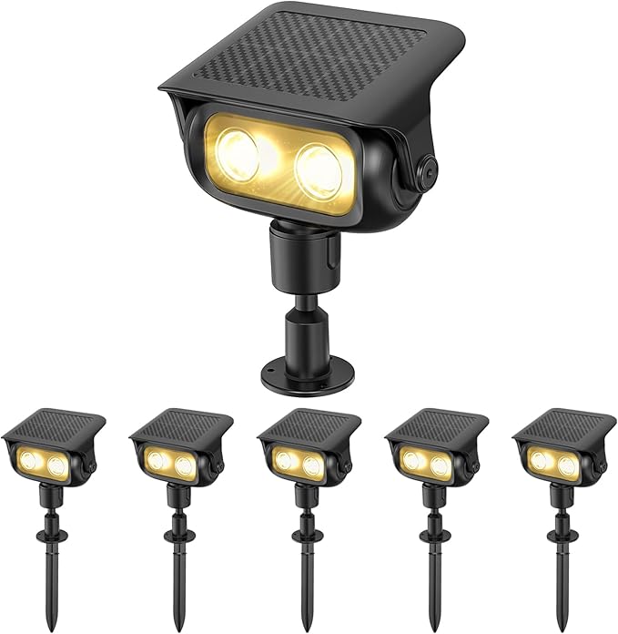 CREATESTAR Solar Landscape Spotlights Outdoor for Garden Ambience, Warm White LED Spot Lights for Tree, Flag Lighting, Adjustable Solar Uplights, Auto On/Off Dusk to Dawn