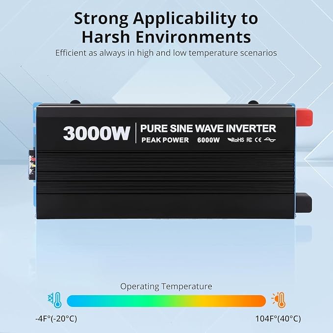Power Inverter 3000 Watt Pure Sine Wave 12V DC to 110V/120V AC 6000W Peak Converter for Family RV Off Grid Solar System with 3 AC Outlets LCD Display Remote Control and 2.1A USB Charging Port
