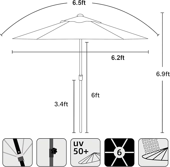 AMMSUN 6ft Patio Umbrella Outdoor Table Umbrellas with Push Button Tilt, UPF50+ Premium Steel Pole and Ribs for Deck, Lawn, Garden, Backyard & Pool (Khaki)