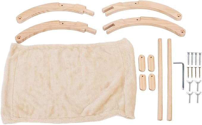 Wooden Cat Hammock, Elevated Cat Swing Bed with Removable Cushion, Foldable Breathable Anti Slip Design for Cats Puppies Rabbits, All Seasons Indoor Outdoor Pet Lounger