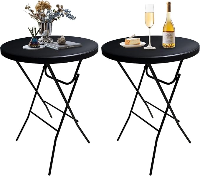 GUAGUA 32" Round Plastic Folding High Top Table - Versatile Bar, Cocktail & Portable Pub Table for Parties, Bistro & Events(Black Set)