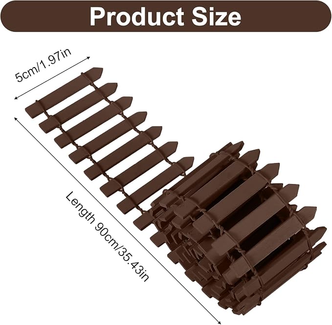 Bewudy 35 Inches Mini Fairy Garden Fence, Small Wood Decorative Picket Fence, Brown Picket Fence Miniature Ornaments for Dollhouse Plant Pot Fairy Garden Accessories Outdoor