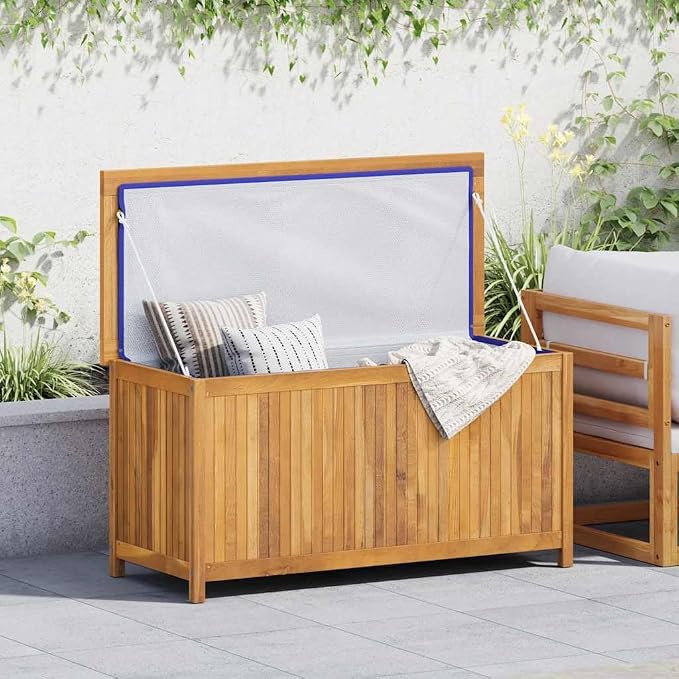 Acacia Wood Deck Box, Garden Backyard Storage Box, Patio Storage Container for Balconies, Gardens, Ggarages, 44.9"x19.7"x22.8", 44.9"x19.7"x22.8",-335