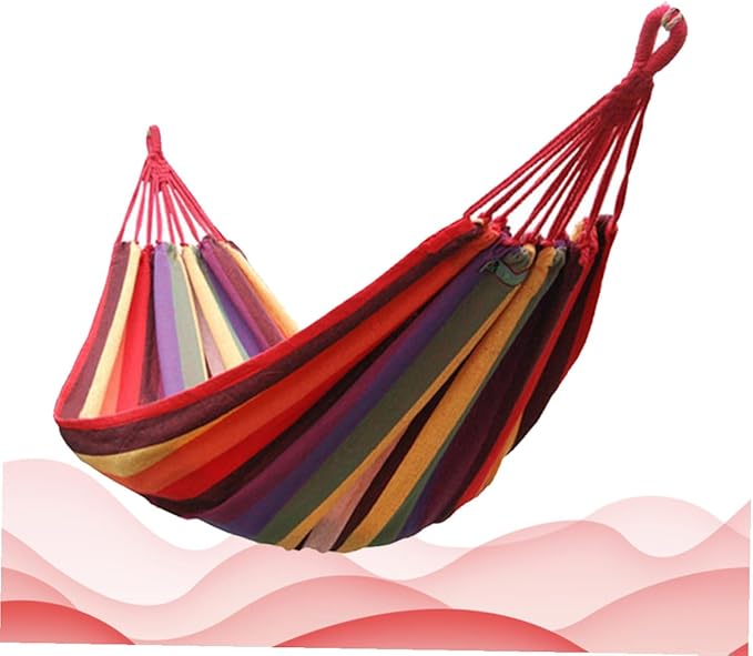 Canvas Hammock Outdoor Camping Hanging Chair Striped Swing Hammock 190x85cm Portable Rainbow Color for Garden Patio Backyard Use