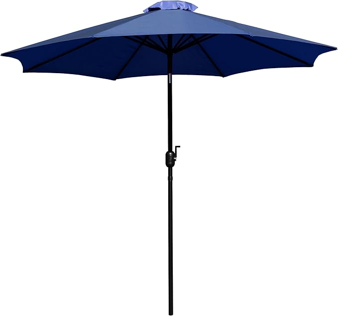 EMMA + OLIVER 9' Navy Outdoor Patio Umbrella With Easy To Use Crank And Tilt Function - Round Patio Table Umbrella with 1.5" Diameter Steel Pole