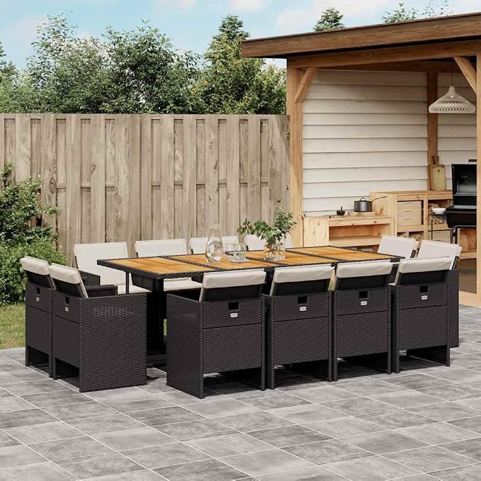 12 pcs Set Garden Dining Set & Outdoor Patio Furniture Set Black Synthetic Poly Rattan Balcony Furniture Patio Conversation Set for Lawn Backyard Front Porch 86.6 x 41.7 x 28.7 in