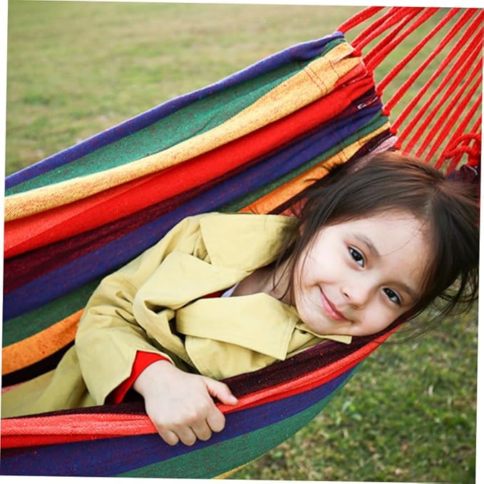 Portable Canvas Hammock Outdoor Camping Hanging Chair Striped 190x85cm Rainbow Color Lightweight for Garden Patio and Travel