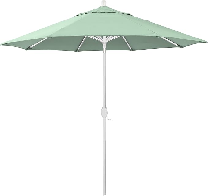 California Umbrella 12-Year-Non-Fading, 9Ft Premium Sunbrella Patio Umbrella, Hand-Crank, Button-Tilt, White Frame, Spa Fabric