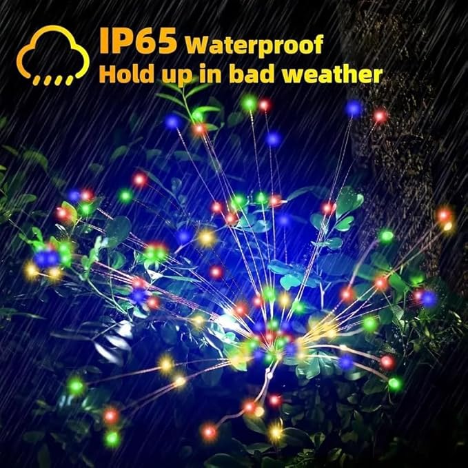 Solar Christmas Lights Outdoor, 2 Pack 150 LEDs Solar Firework Lights, 8 Modes Fireworks Lights for Landscape Pathway Yard Decorative Outside, Colorful