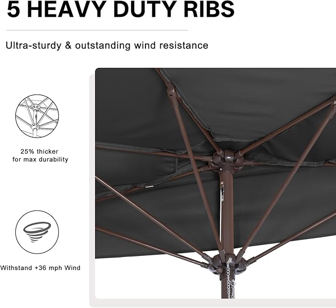 ABCCANOPY Patio Umbrella 10FT - Outdoor Half Umbrellas for Patio, Backyard, Garden, Deck (Deep Gray)